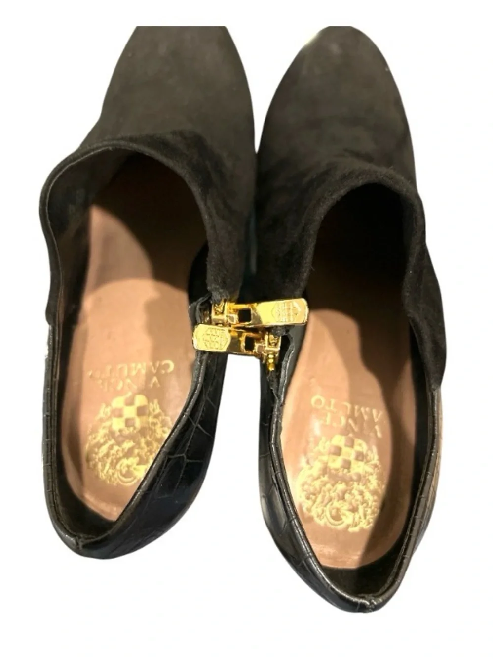 Vince Camuto Elvin Black Suede Croc-Embossed Platform Booties NWOT - Size 8B